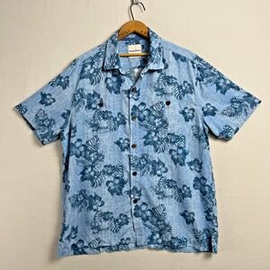 TOMMY BAHAMA Mens Silk Short Sleeve Hawaiian Shirt‎ Blue Floral Print Size XL